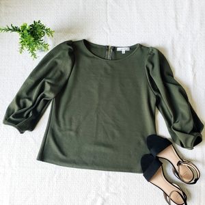 Forest-Olive Green Balloon Sleeve Top